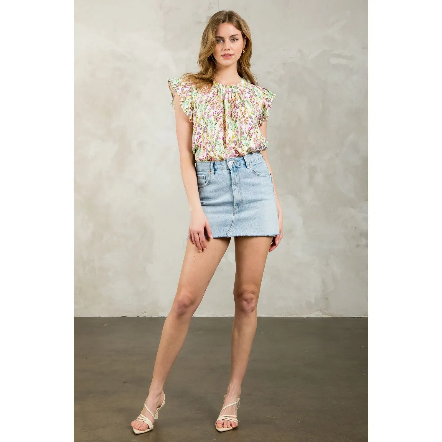 Annalise Flutter Sleeve Floral THML Top-SALE