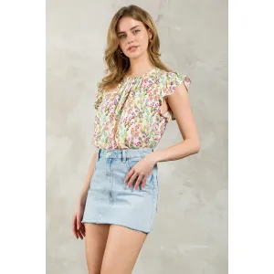 Annalise Flutter Sleeve Floral THML Top-SALE