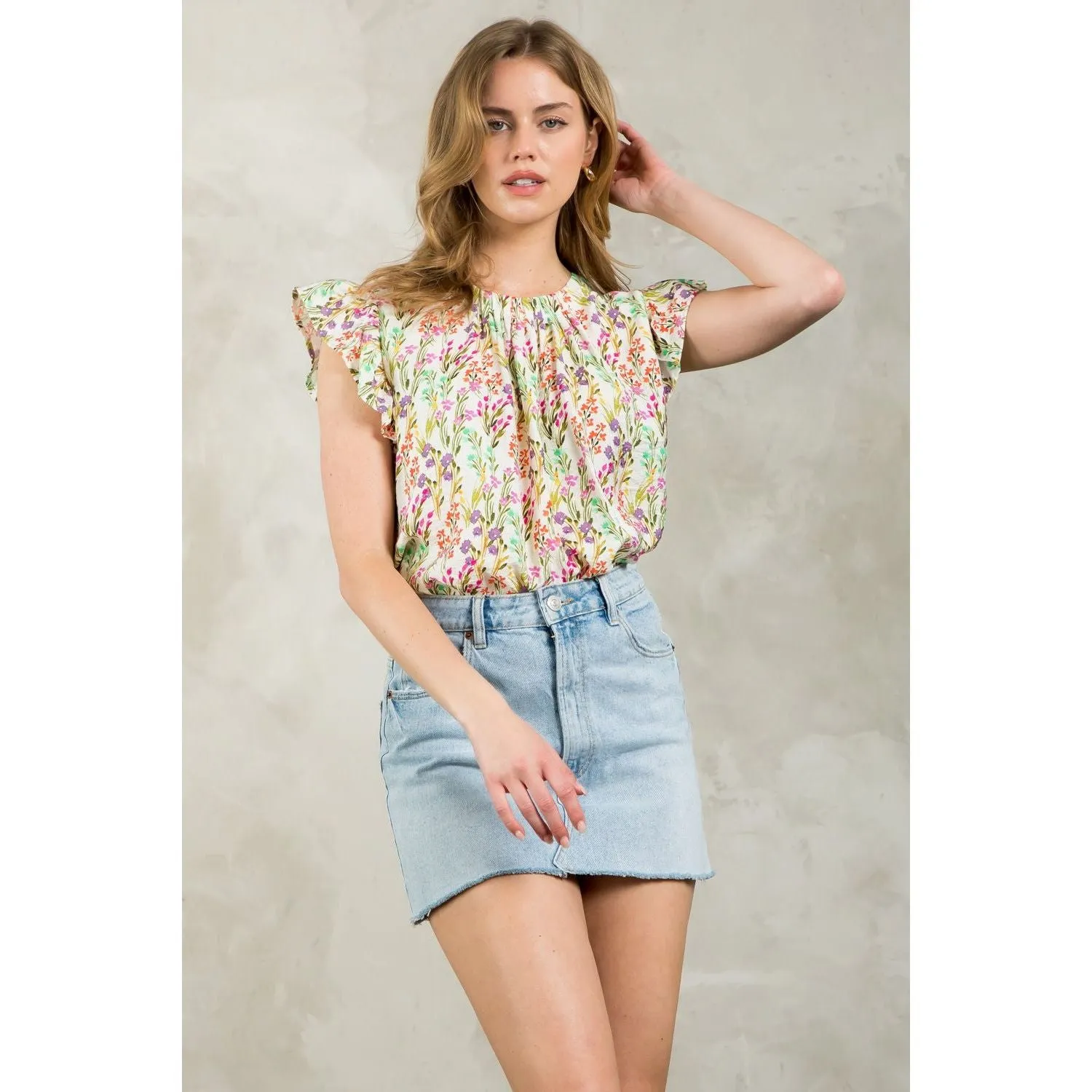 Annalise Flutter Sleeve Floral THML Top-SALE
