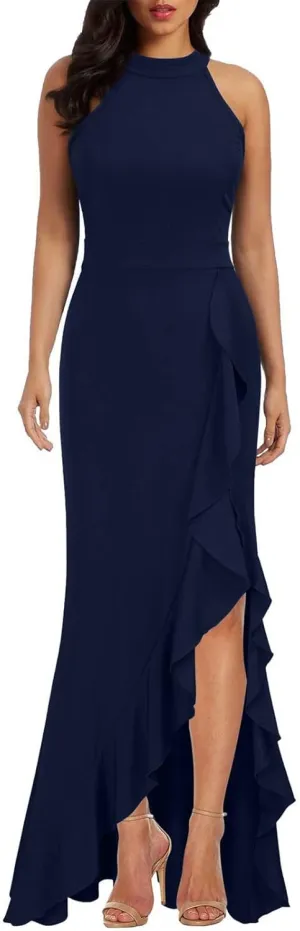 BAXLIMEK Cocktail Dresses for Women,2025 Elegant Bodycon One Shoulder Long Formal Dress,Trendy Sexy Ruffle Slit Party Dress