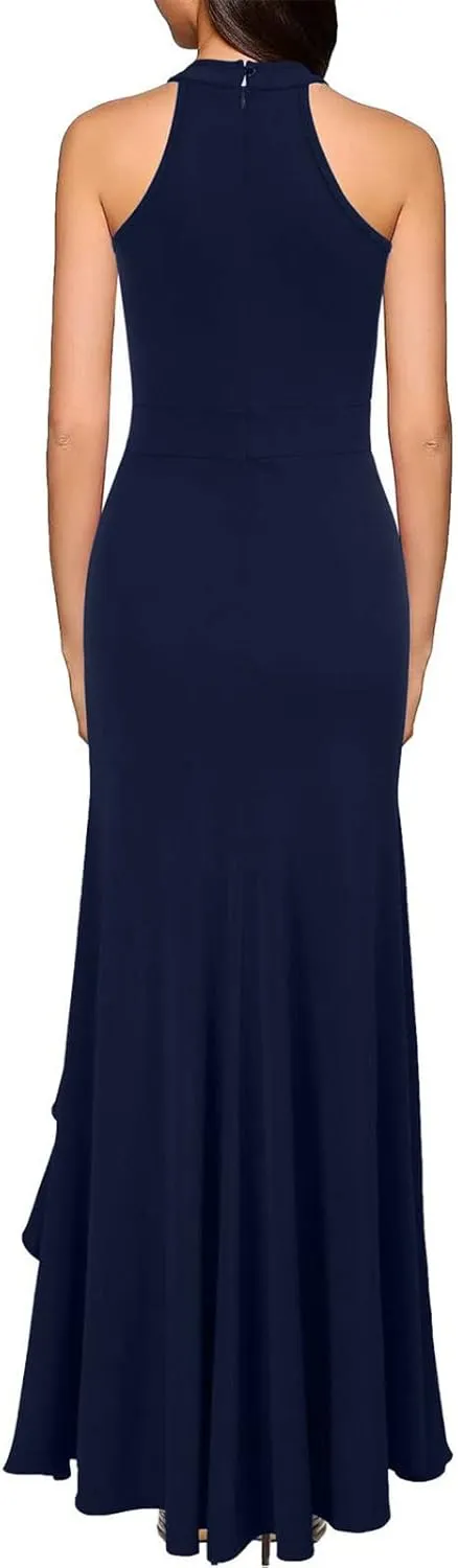 BAXLIMEK Cocktail Dresses for Women,2025 Elegant Bodycon One Shoulder Long Formal Dress,Trendy Sexy Ruffle Slit Party Dress