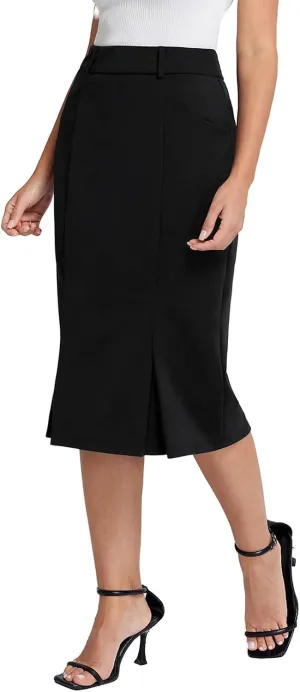 Belle Poque Women Pencil Skirt High Waisted Midi Pencil Skirt with Pockets