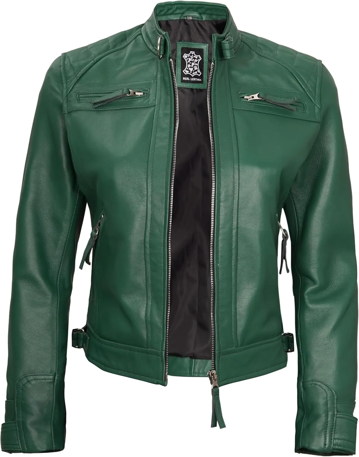 Blingsoul Leather Jacket Women - Quilted Cafe Racer Style Womens Leather Jackets