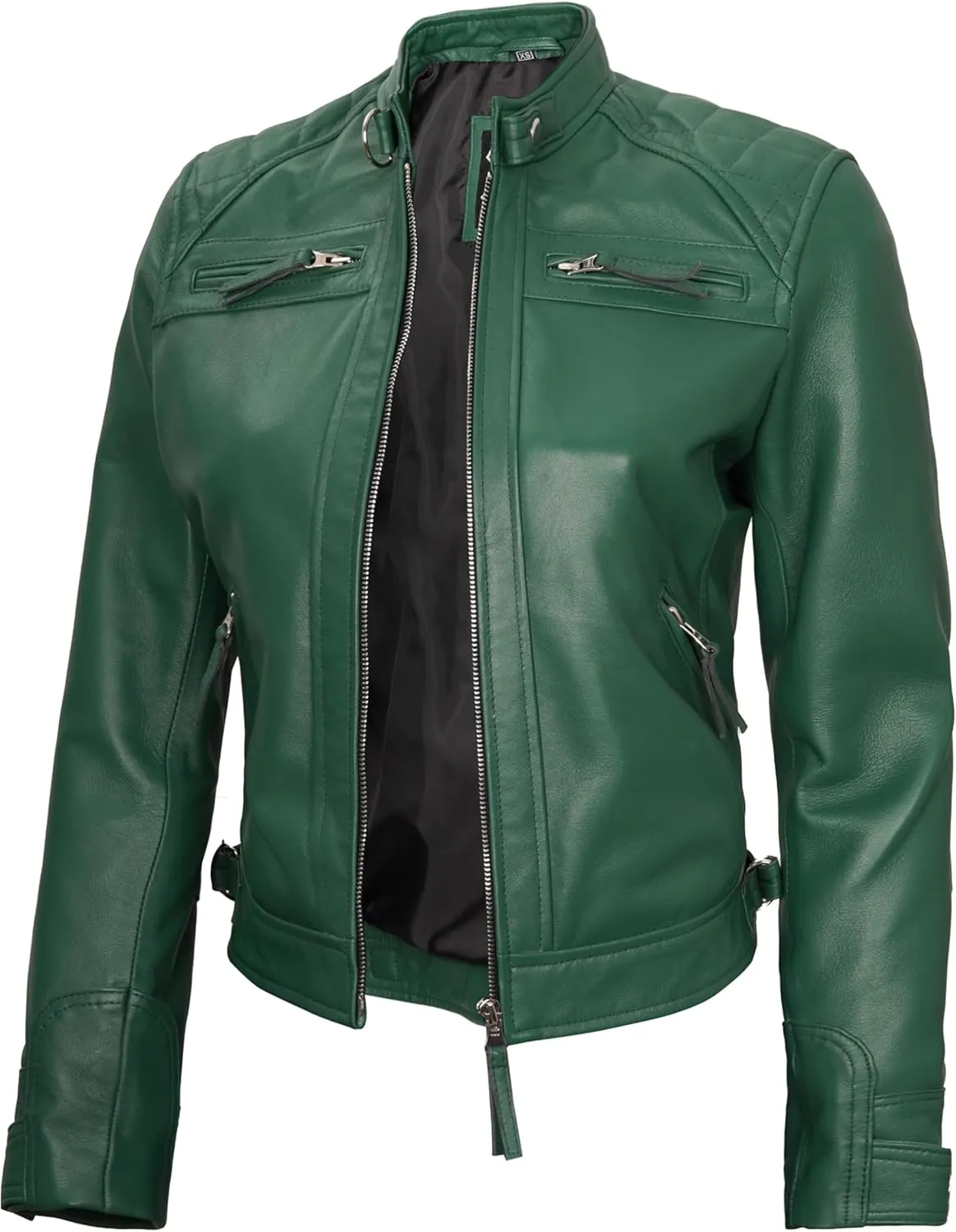 Blingsoul Leather Jacket Women - Quilted Cafe Racer Style Womens Leather Jackets