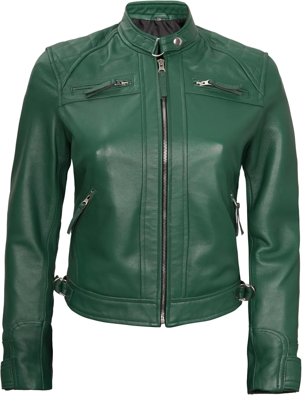 Blingsoul Leather Jacket Women - Quilted Cafe Racer Style Womens Leather Jackets