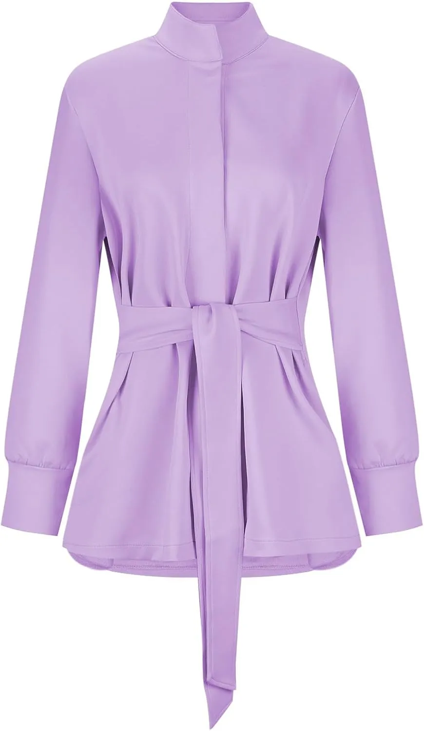 Casual Jackets for Women Long Sleeve Belted Cropped Jacket 2024 Fall Trendy Wrap Trench Coat Snap Button Outerwear