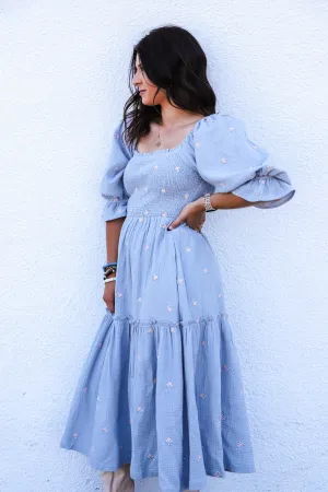 Ditsy Floral Embroidered Maxi Dress