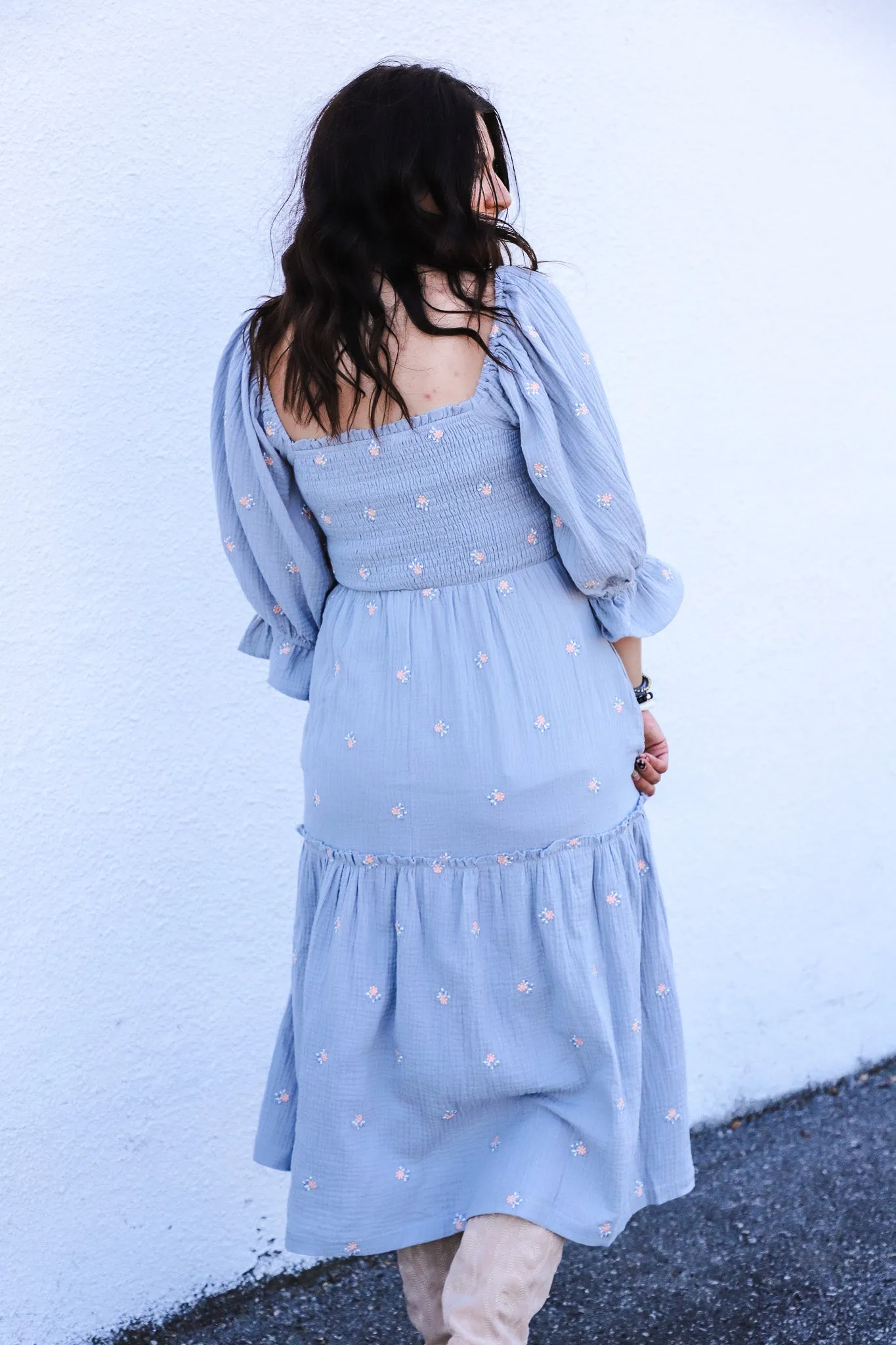Ditsy Floral Embroidered Maxi Dress