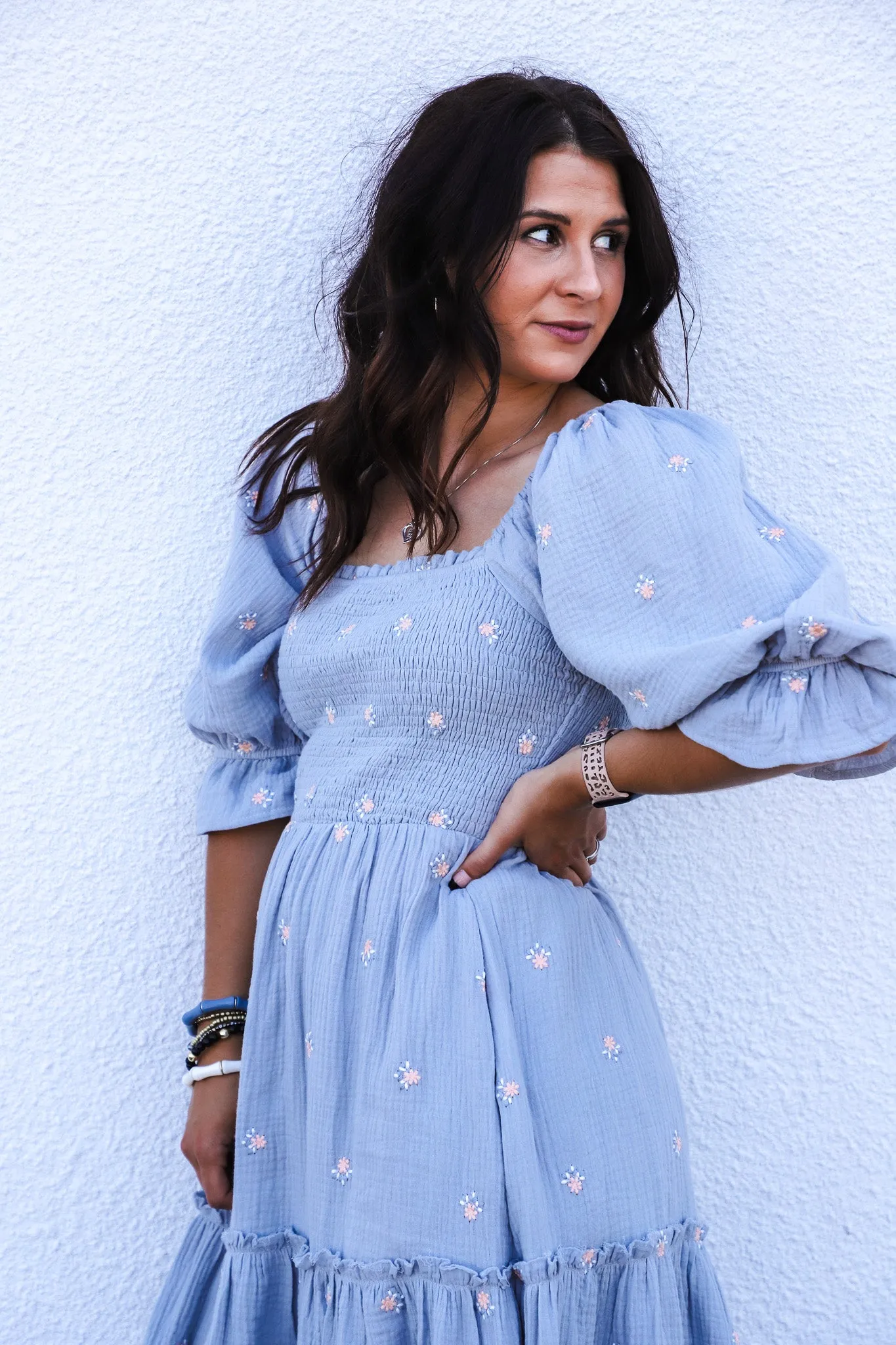 Ditsy Floral Embroidered Maxi Dress
