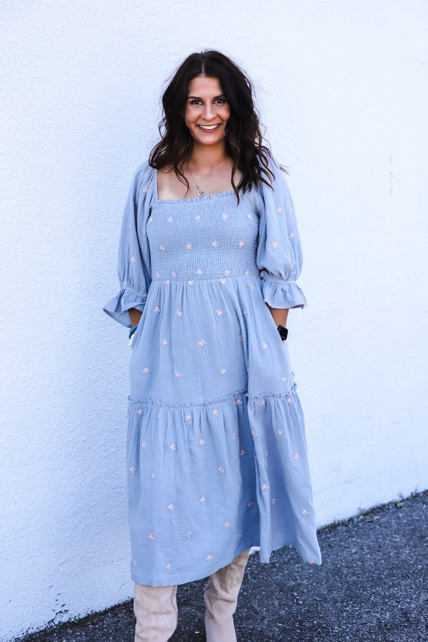 Ditsy Floral Embroidered Maxi Dress