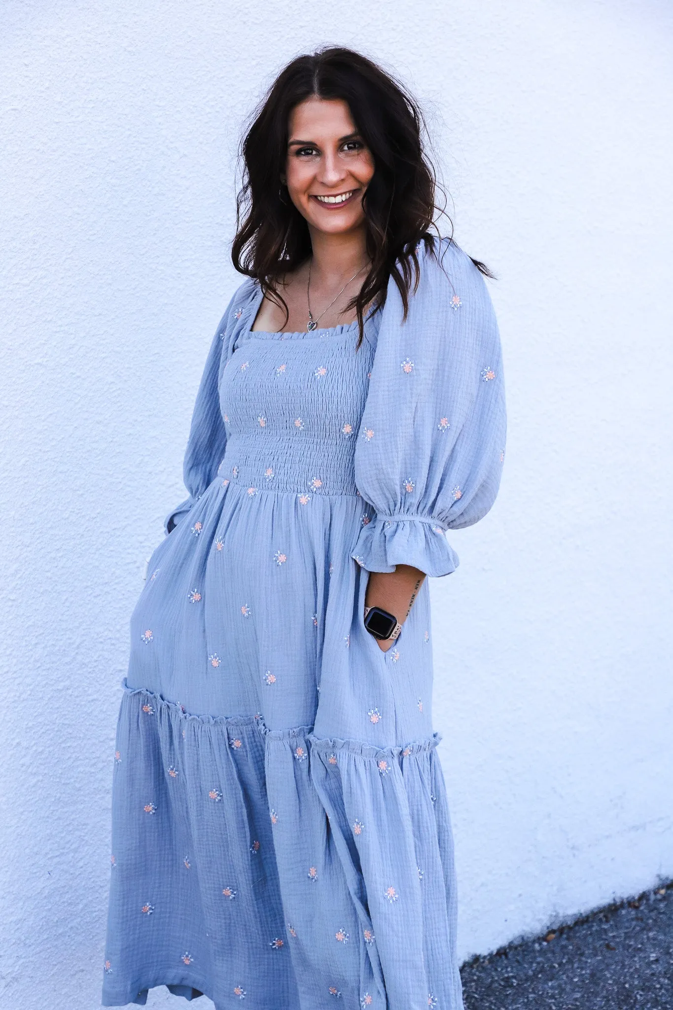 Ditsy Floral Embroidered Maxi Dress