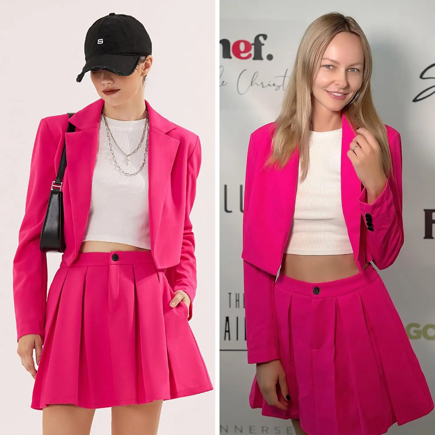 EXLURA Women's Business Casual Blazer Suit Sets and Pleated Mini Skirt 2 Piece Outfits Trendy Long Sleeve Y2K Clothes 2025