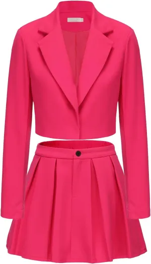 EXLURA Women's Business Casual Blazer Suit Sets and Pleated Mini Skirt 2 Piece Outfits Trendy Long Sleeve Y2K Clothes 2025