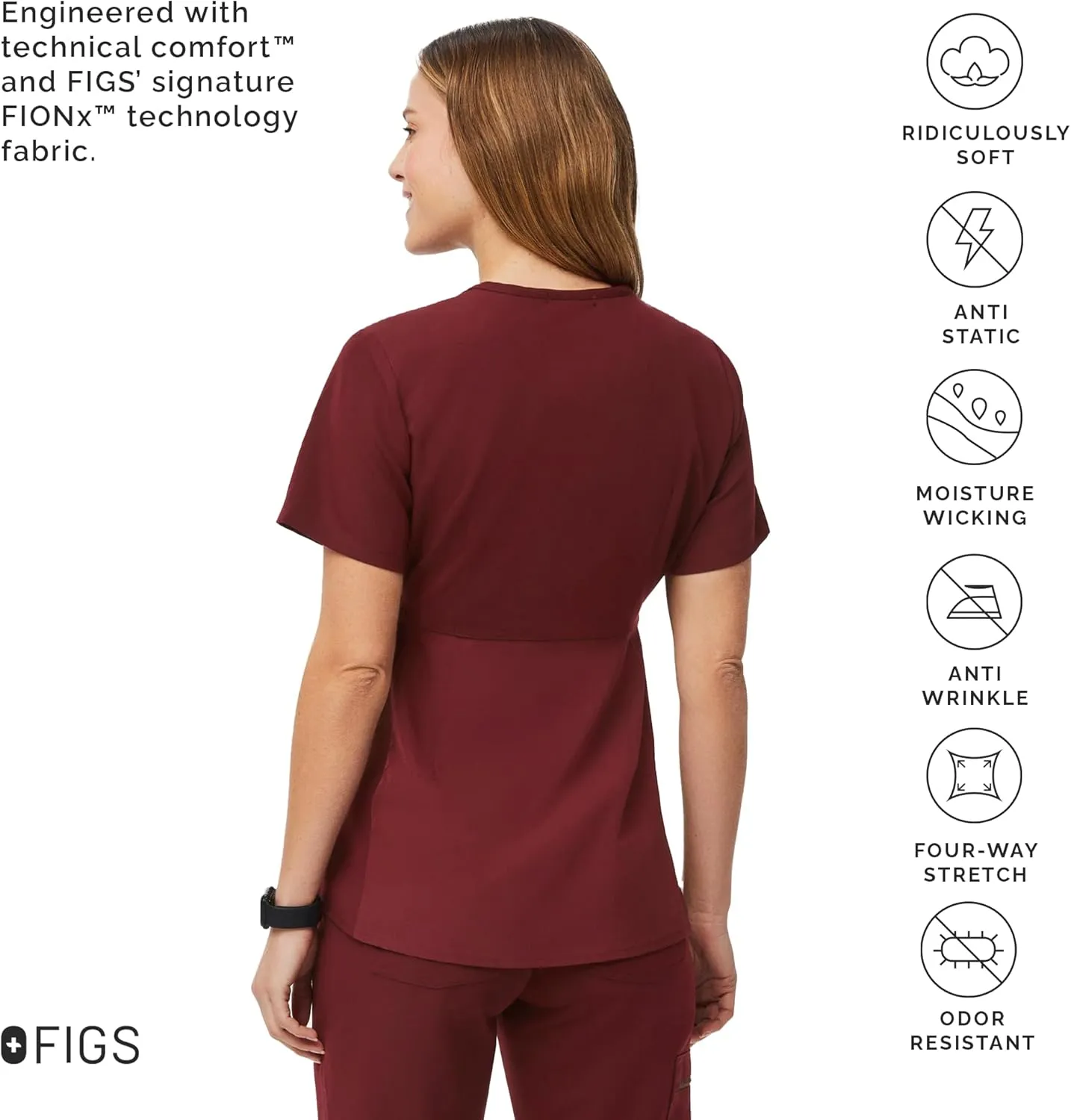 FIGS Octavia Maternity Scrub Top for Women  V-Neck, One Pocket, Curved High-Low Hem, 4-Way Stretch Women's Scrub Top