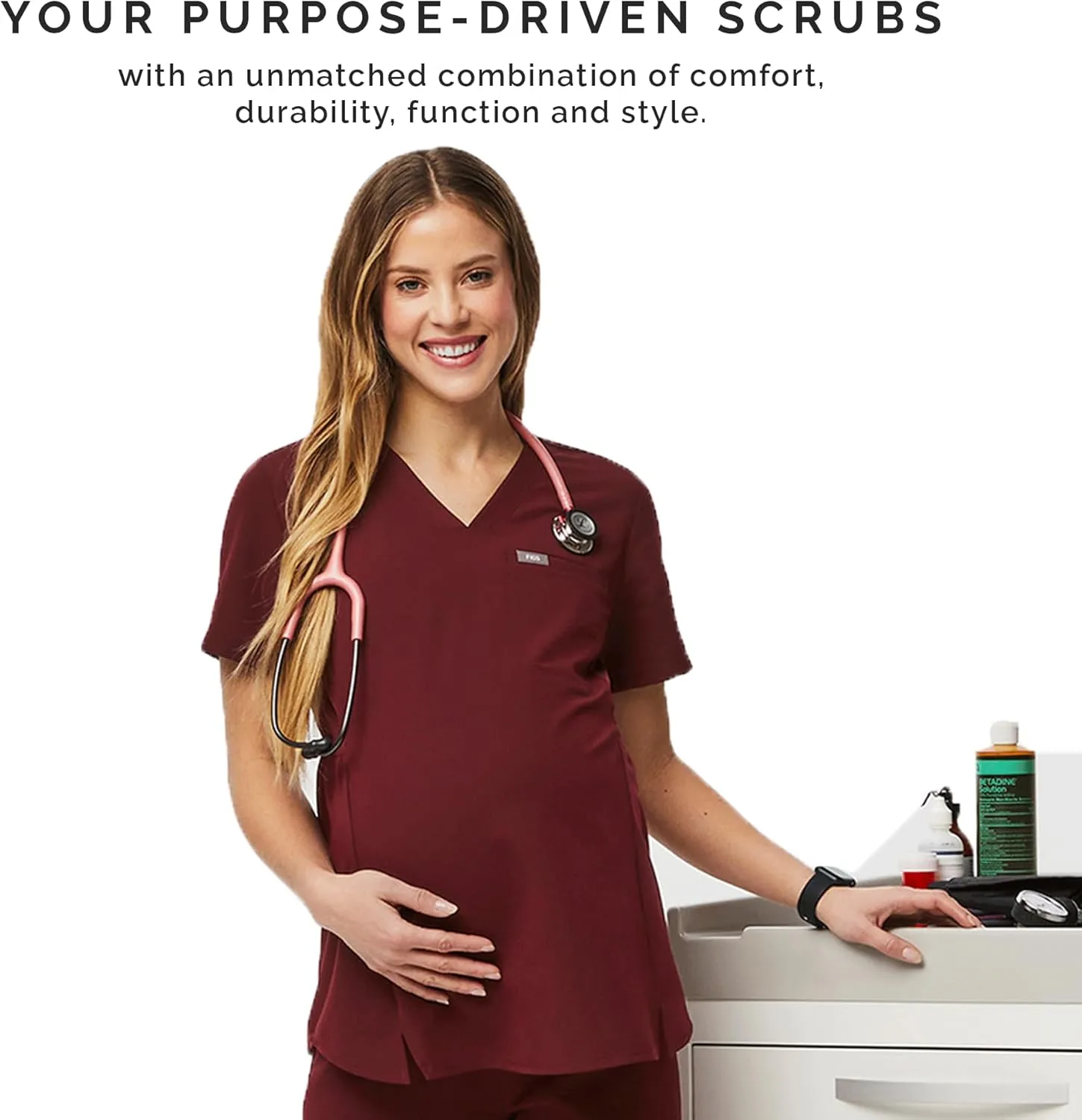 FIGS Octavia Maternity Scrub Top for Women  V-Neck, One Pocket, Curved High-Low Hem, 4-Way Stretch Women's Scrub Top