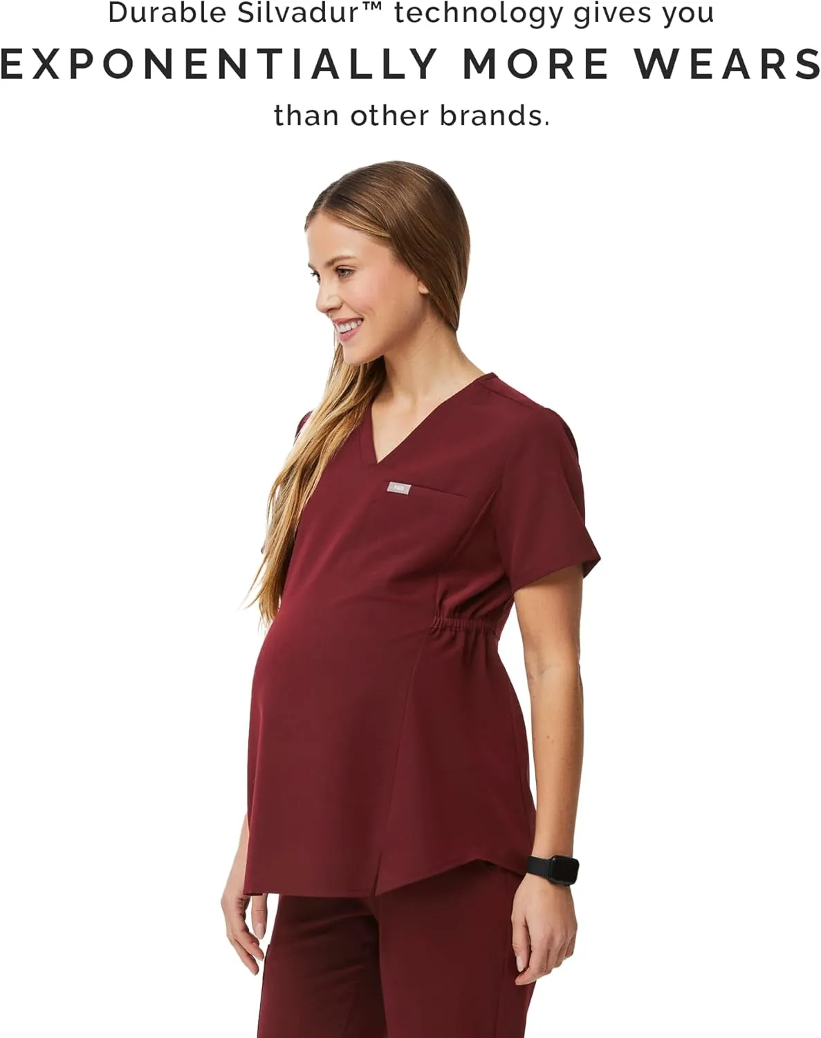 FIGS Octavia Maternity Scrub Top for Women  V-Neck, One Pocket, Curved High-Low Hem, 4-Way Stretch Women's Scrub Top