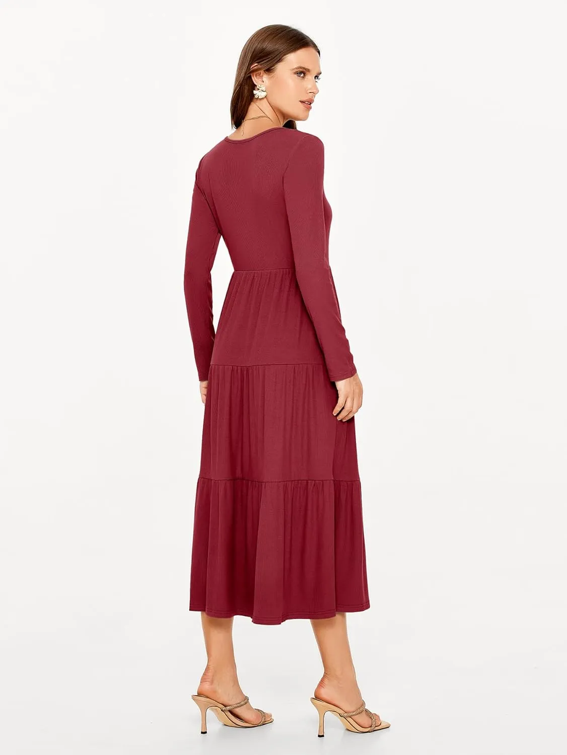 Glamaker Women's Long Sleeve Fall Dress Casual Swing Maxi Dress Tiered Midi Dress with Pockets 2024