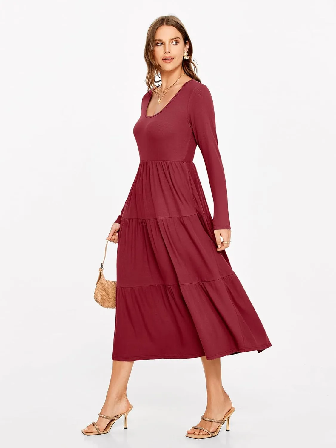 Glamaker Women's Long Sleeve Fall Dress Casual Swing Maxi Dress Tiered Midi Dress with Pockets 2024