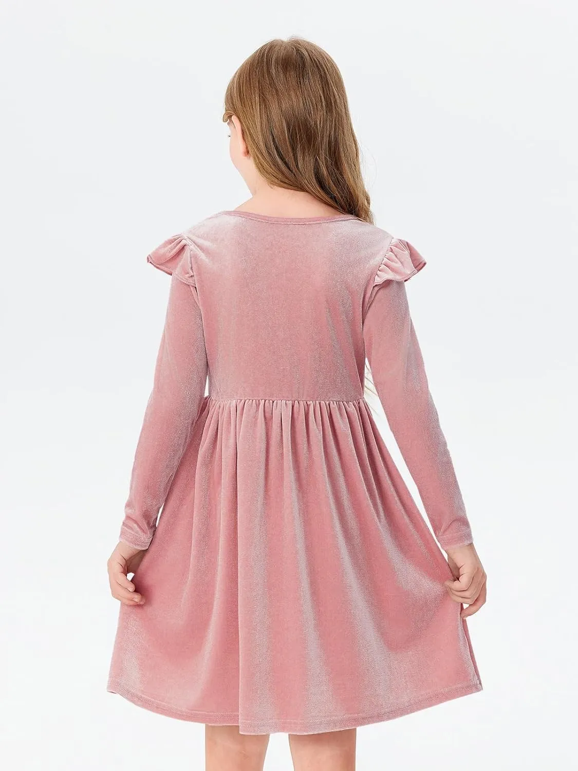 Haloumoning Girls Velvet Dress Ruffled Long Sleeve Casual Spring Fall Dress Princess Christmas Party Dress Winter Outfits