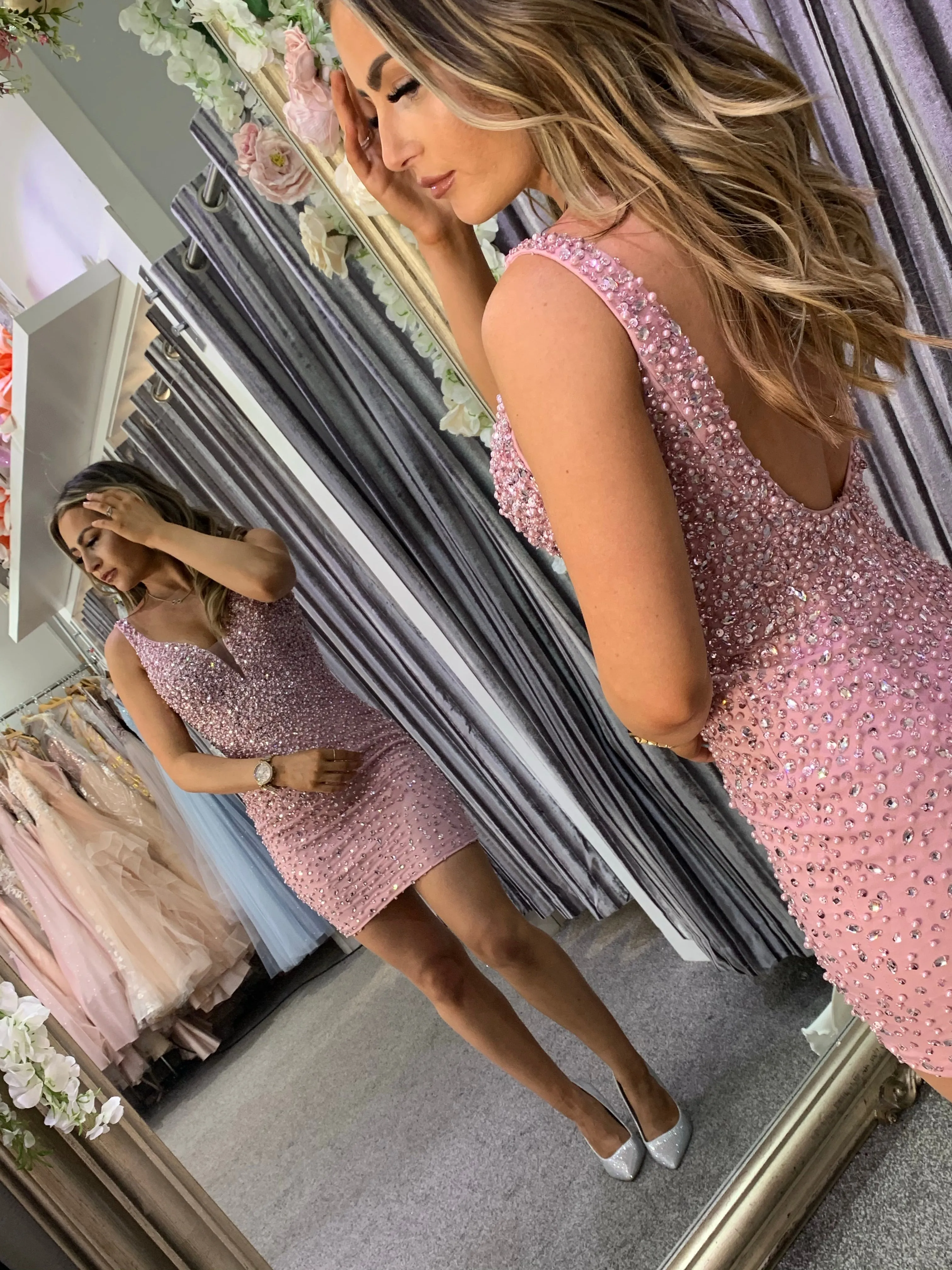 Lucy  ultimate short crystal party dress - pink