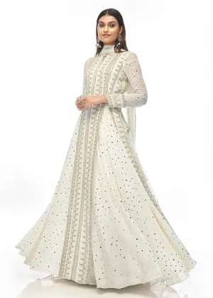 Malta White Paneled Georgette Skirt Anarkali Suit
