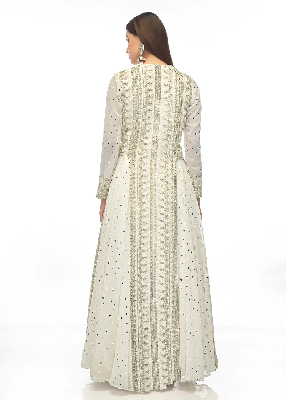 Malta White Paneled Georgette Skirt Anarkali Suit