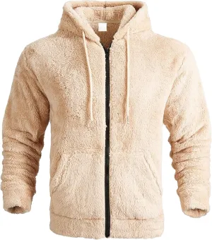 Men's Fleece Sweater Hooded Warm Jacket Winter Warm Soft Comfty Hoodies Full Zip Casual Soft Plush Coats