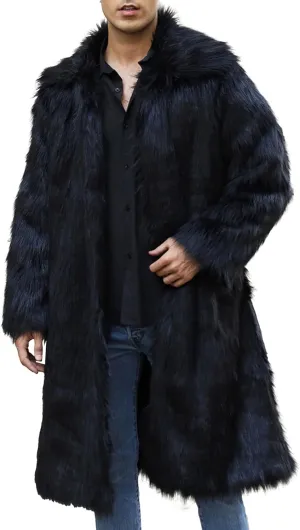 Men's Fox Fur Winter Coat Jackets Casual Fluffy Winter Long Jacket Faux Fur Turn-Down Collar Coat