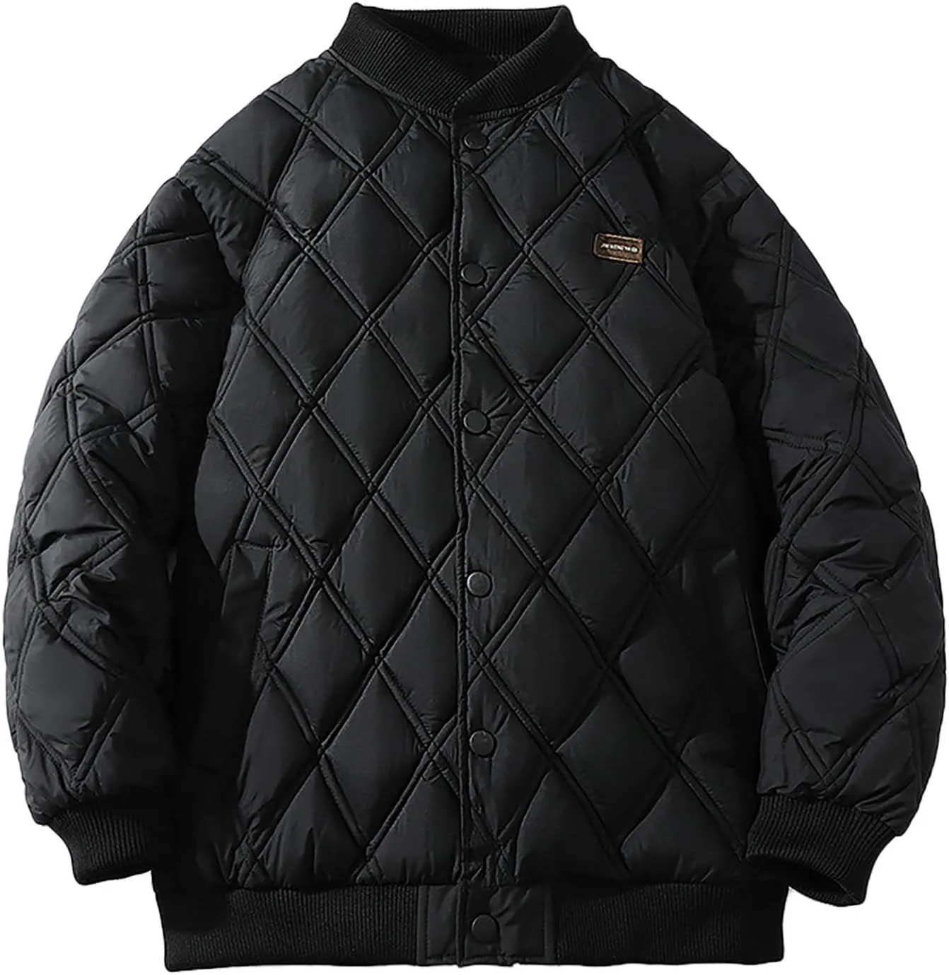 Men's Lightweight Diamond Bomber Jacket Loose Button Quilted Down Coats Winter Padded Down Thicken Warm Outwear