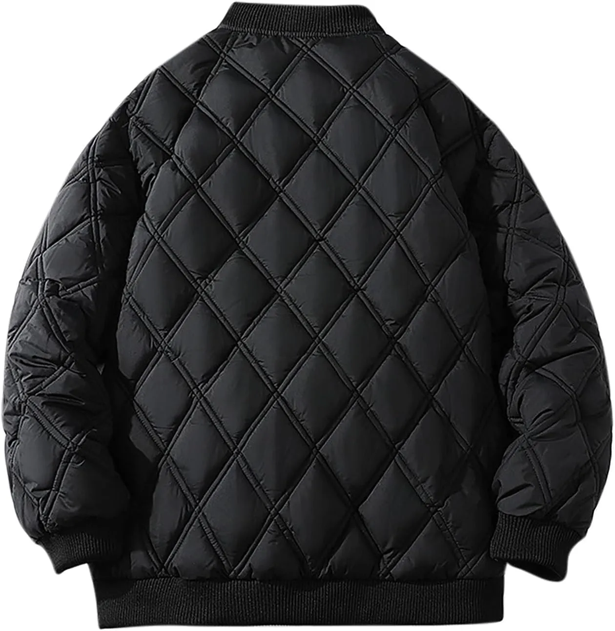Men's Lightweight Diamond Bomber Jacket Loose Button Quilted Down Coats Winter Padded Down Thicken Warm Outwear