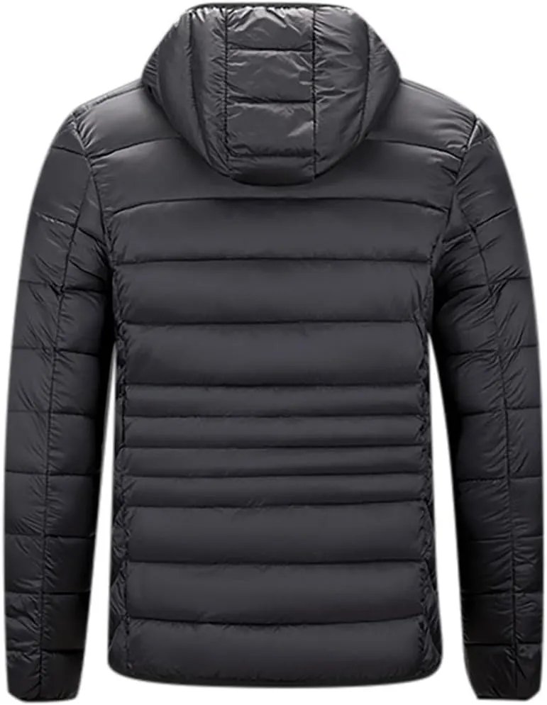 Mens Puffer Jacket Lightweight Hooded Down Jacket Water Resistant Quilted Jacket Plus Size Insulated Jacket Winter Coat
