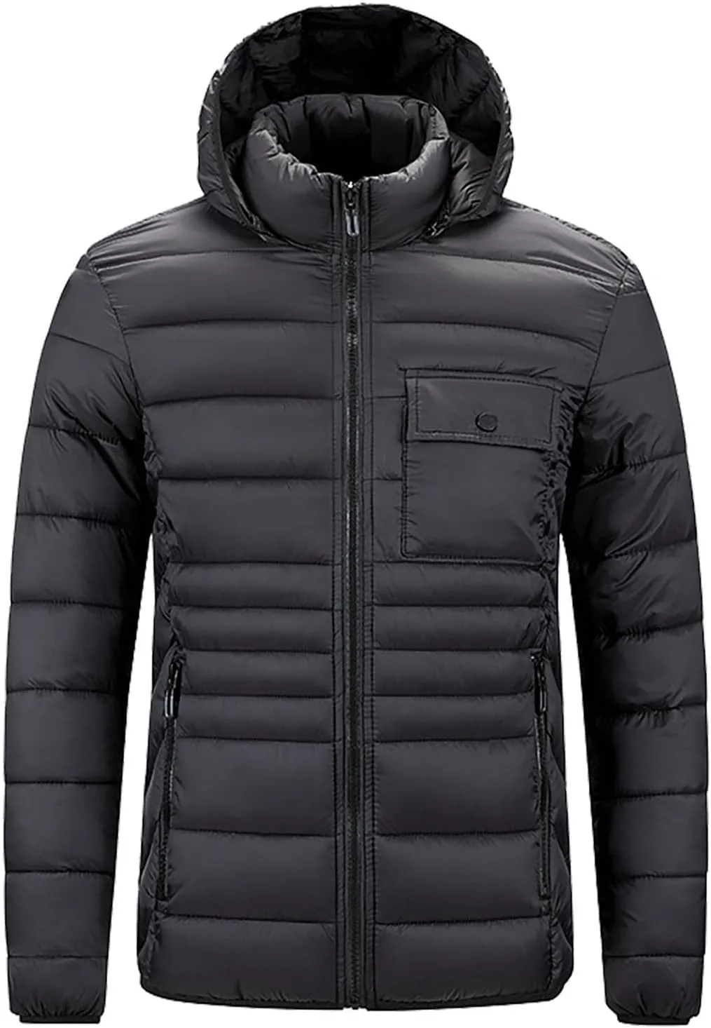 Mens Puffer Jacket Lightweight Hooded Down Jacket Water Resistant Quilted Jacket Plus Size Insulated Jacket Winter Coat
