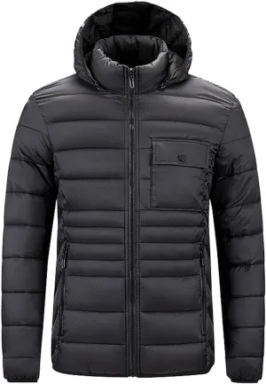 Mens Puffer Jacket Lightweight Hooded Down Jacket Water Resistant Quilted Jacket Plus Size Insulated Jacket Winter Coat