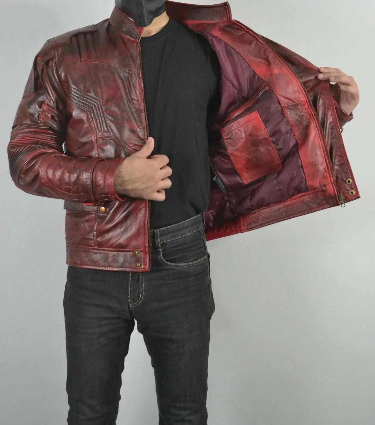 Mens Star Designer Maroon Genuine Waxed Biker Leather Jacket For  Mens