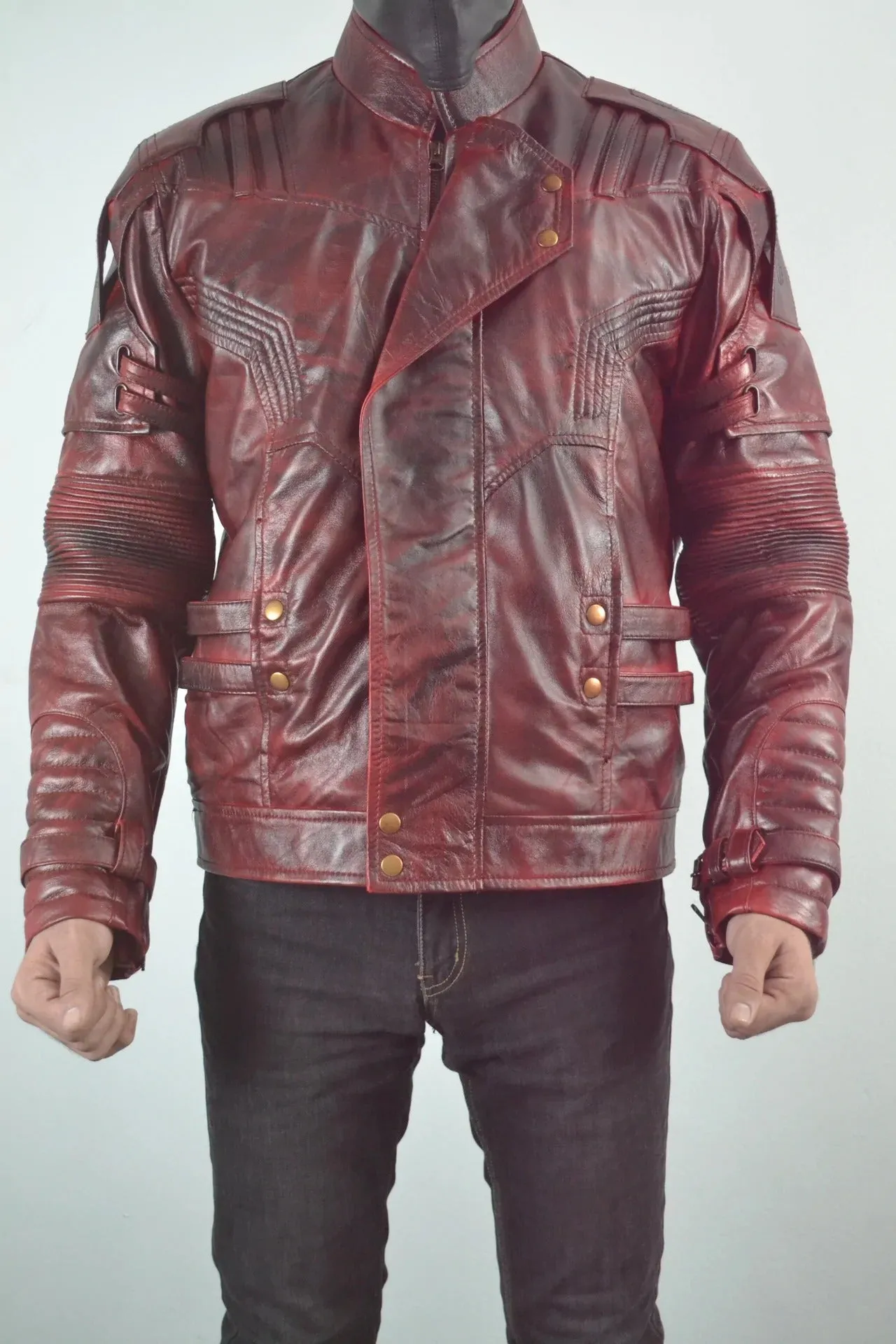 Mens Star Designer Maroon Genuine Waxed Biker Leather Jacket For  Mens