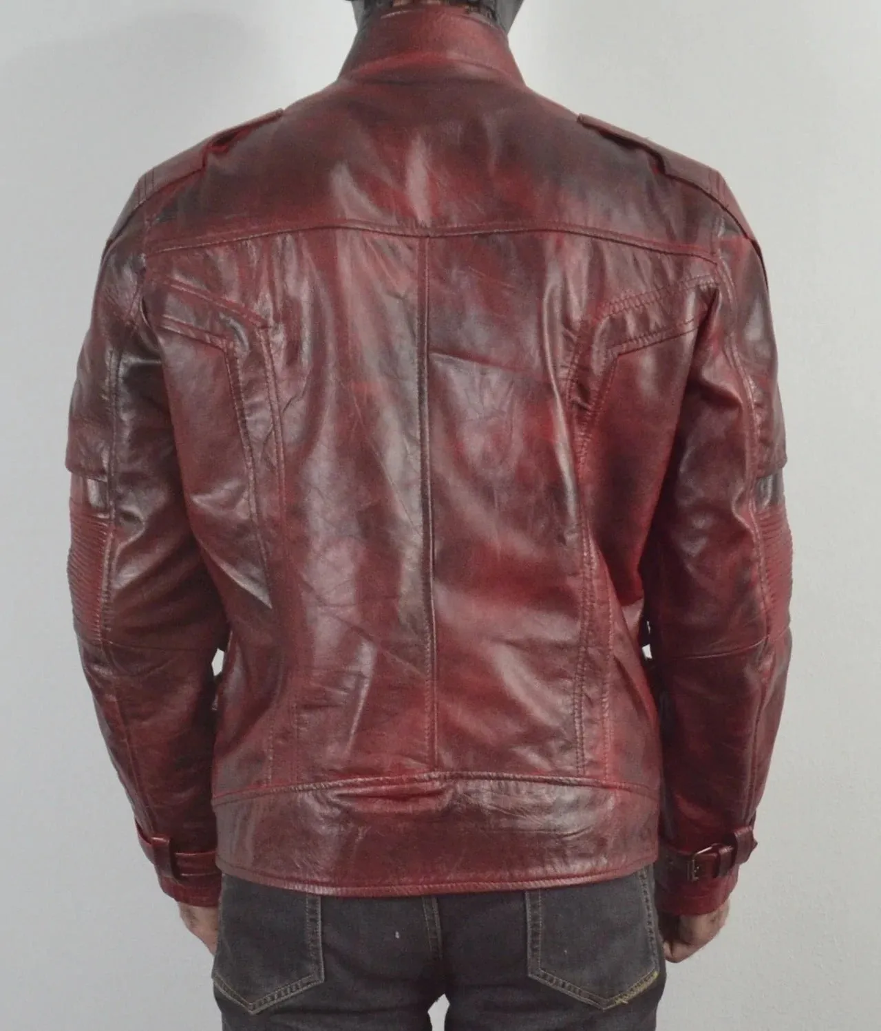 Mens Star Designer Maroon Genuine Waxed Biker Leather Jacket For  Mens
