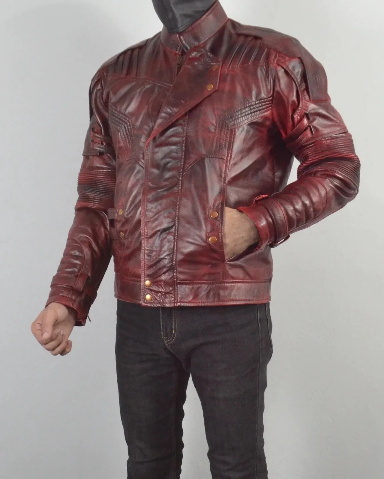 Mens Star Designer Maroon Genuine Waxed Biker Leather Jacket For  Mens