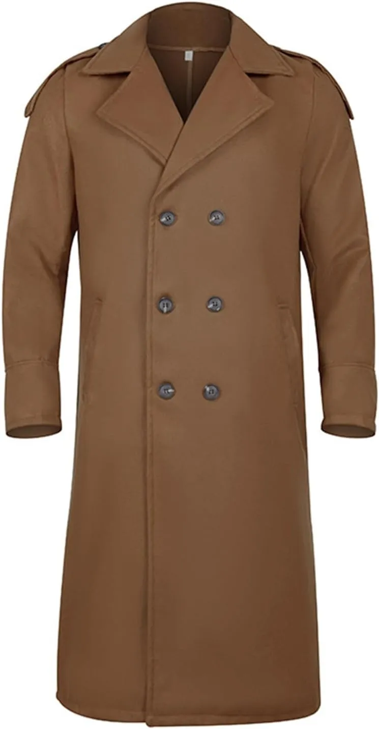 Mens Trench Coat Winter Wool Blend Overcoat Notched Lapel Double Overcoat Classic Peacoat with Pockets