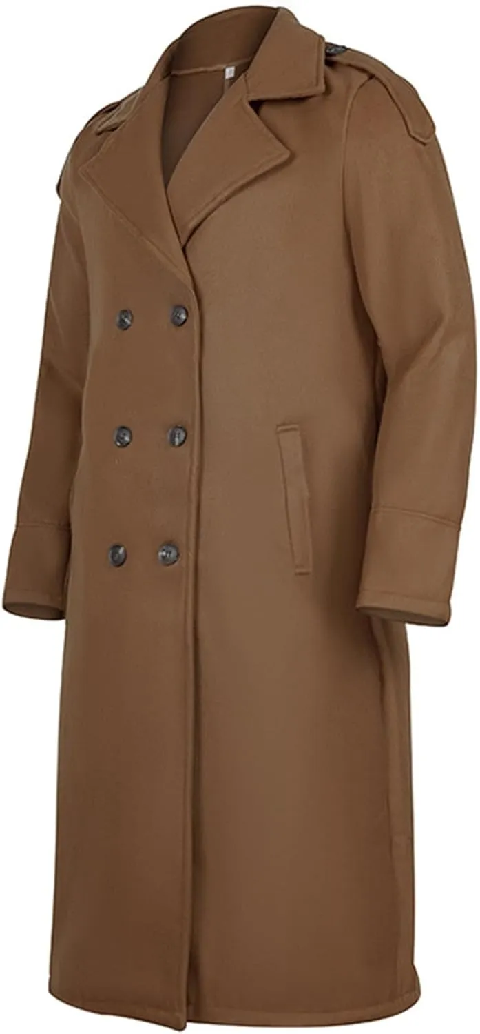 Mens Trench Coat Winter Wool Blend Overcoat Notched Lapel Double Overcoat Classic Peacoat with Pockets