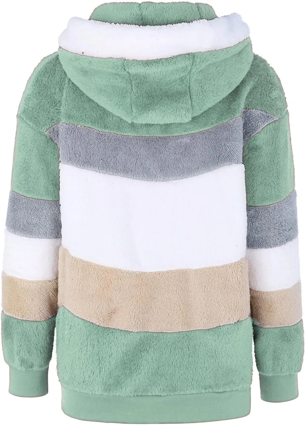 Plus Size Winter Coats for Women Fuzzy Fleece Sherpa Hooded Jacket with Pocket Colorblock Zip Up Coat Winter Warm Top
