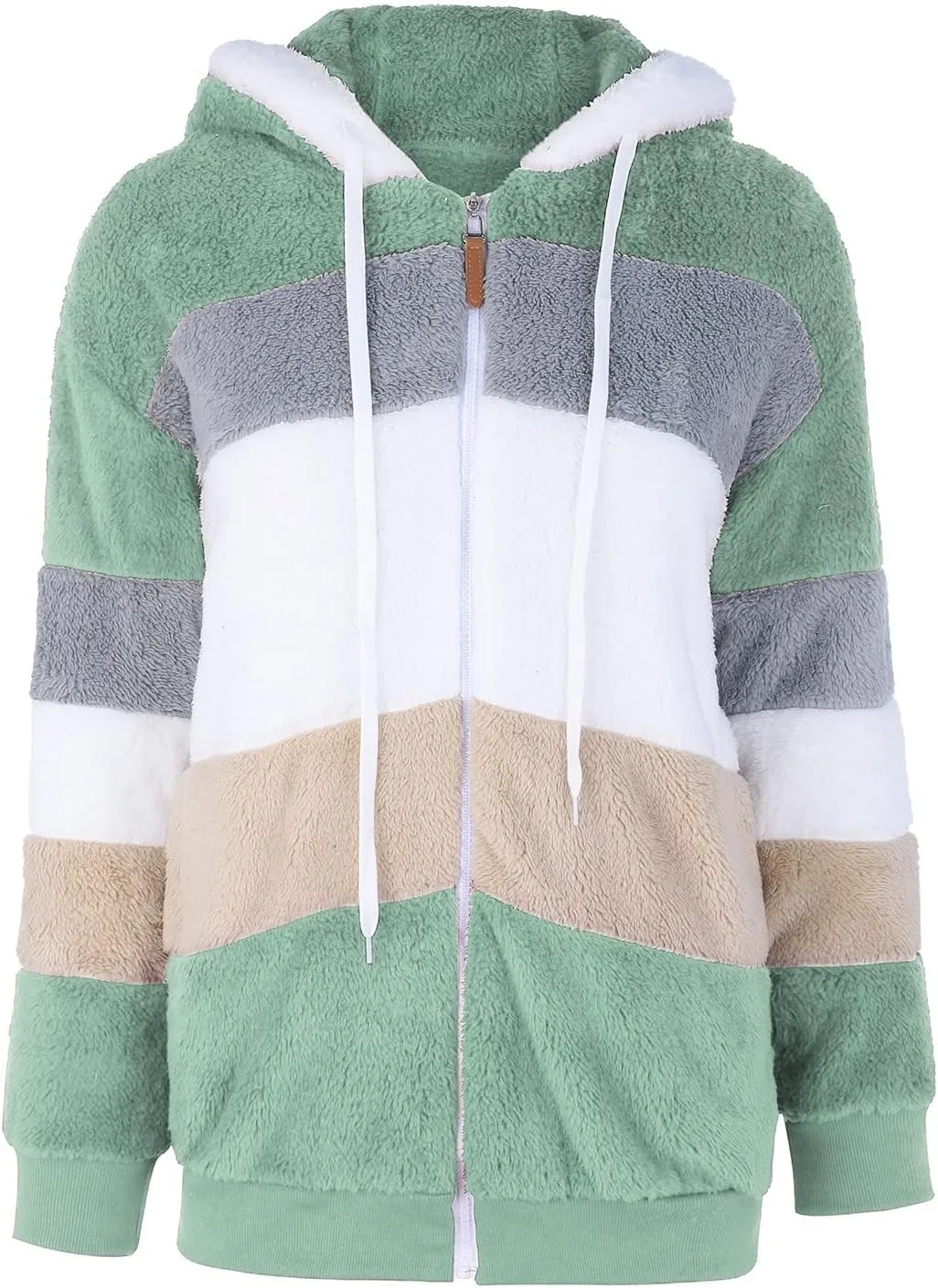 Plus Size Winter Coats for Women Fuzzy Fleece Sherpa Hooded Jacket with Pocket Colorblock Zip Up Coat Winter Warm Top