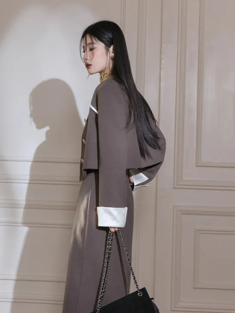 Satin blazer   skirt suit【s0000005800】