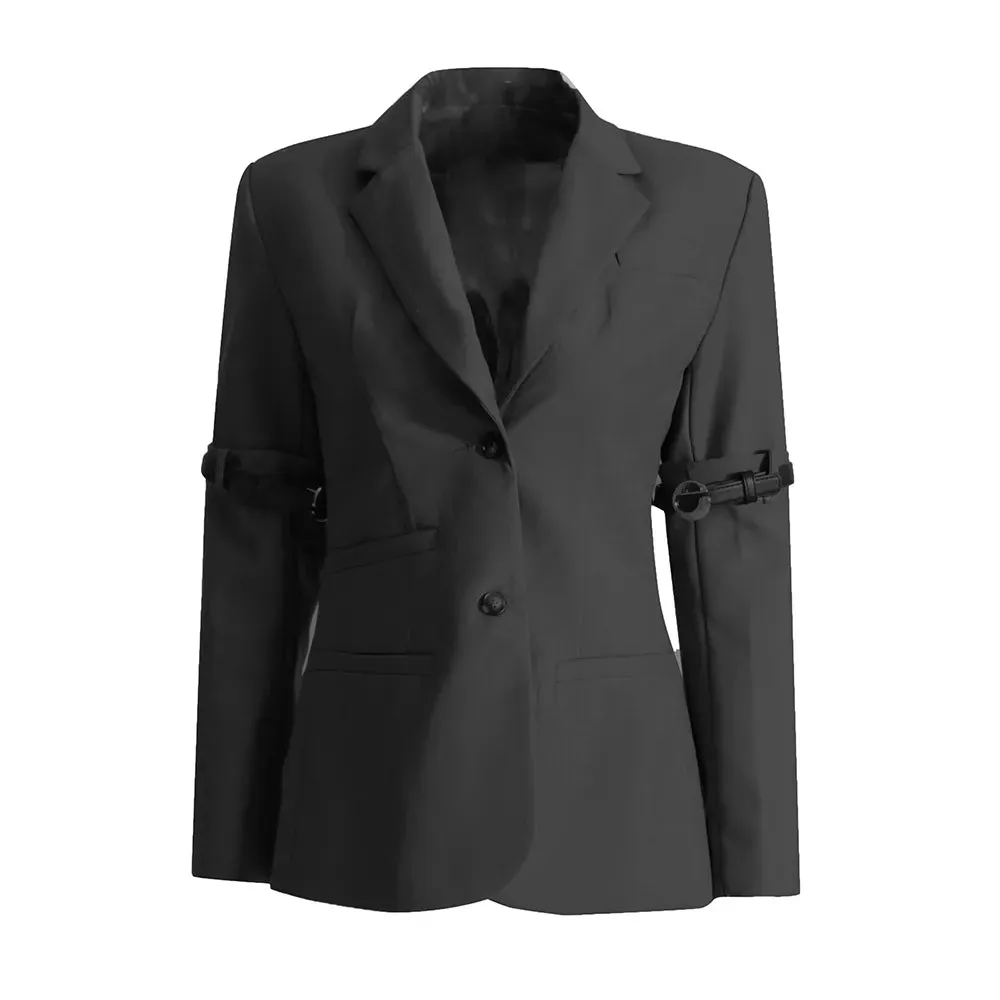 Slim Temperament Blazers For Women Notched Collar Long Sleeve Patchwork Button Casual Solid Blazer Female Fashion