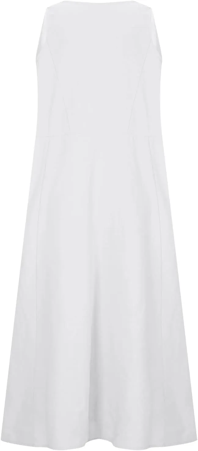 SMIDOW Cotton Dresses for Women Casual Summer 2024 Solid Beach Flowy Tshirt Sundress Sleeveless Tank Long Dress with Pockets