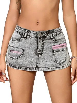 SOLY HUX Women's Y2k Skirt Low Rise Mini Bodycon Cargo Denim Jean Skirt with Pocket