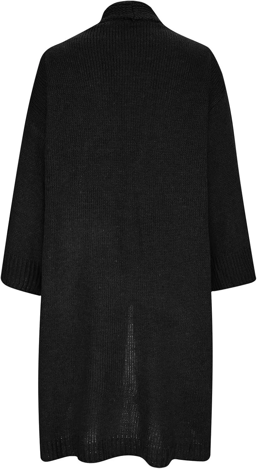 Teen Girls Oversized Cardigan Sweater Open Front Chunky Knit Sweater Mid Long Balloon Sleeves Baggy Outerwear (S-3X)