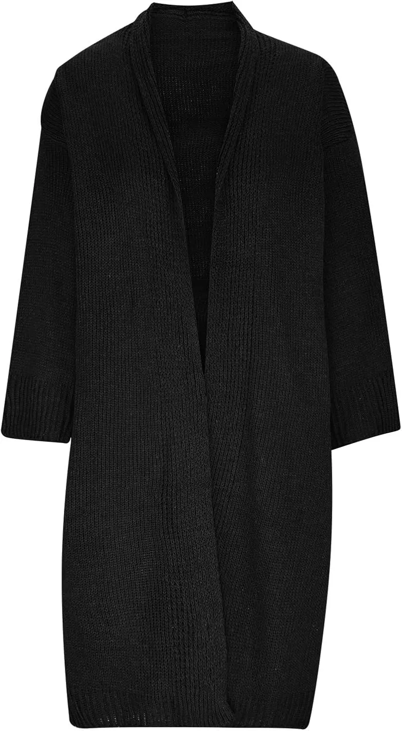Teen Girls Oversized Cardigan Sweater Open Front Chunky Knit Sweater Mid Long Balloon Sleeves Baggy Outerwear (S-3X)