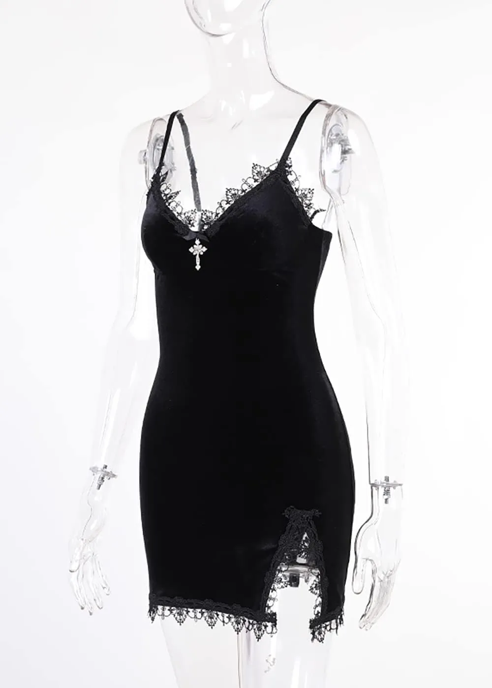 TSMNZMU Women Gothic Mini Dress Velvet Sleeveless Lolita Dresses Emo Grunge Punk Dress Goth Sexy Halter Dress