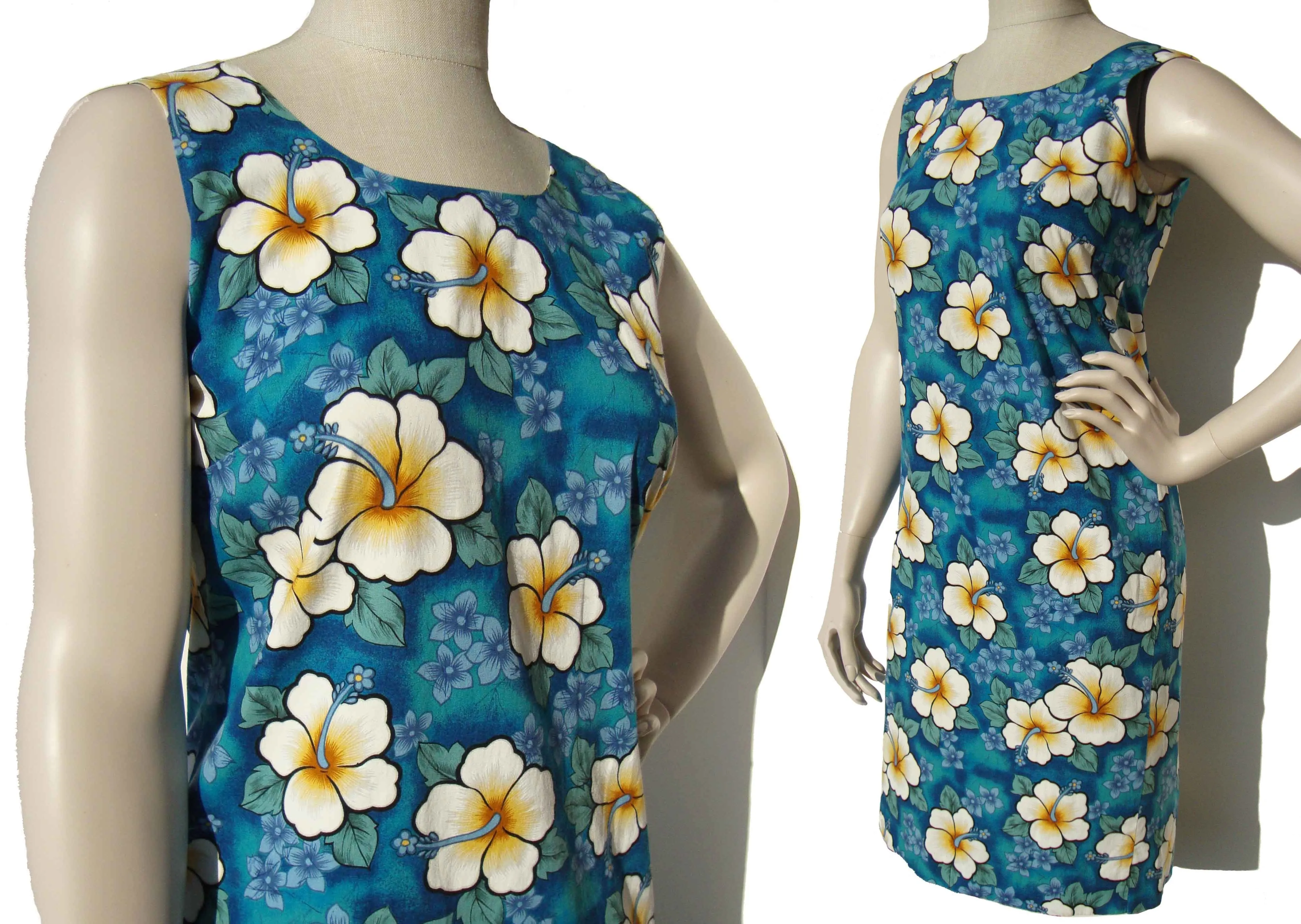 Vintage Hawaiian Dress Kapaia Stitchery Floral Hibiscus M