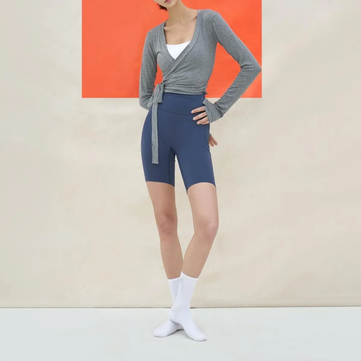 Women Cross Wrap Top Y2K Long Sleeve Deep V Neck Yoga Crop Top Tie Up Workout Ballet Top Shirt Blouse